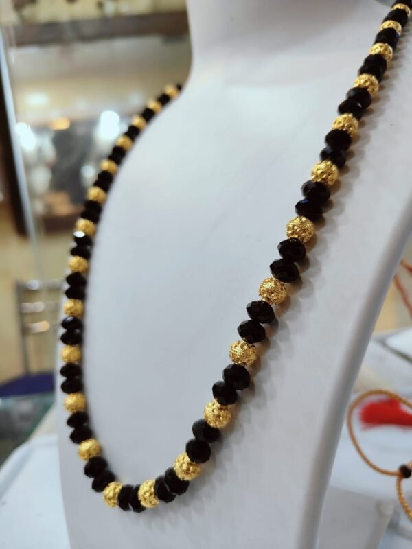 Elegant Black Bead & Gold-Plated 92.5 Silver Necklace