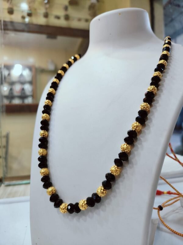 Elegant Black Bead & Gold-Plated 92.5 Silver Necklace - Image 2